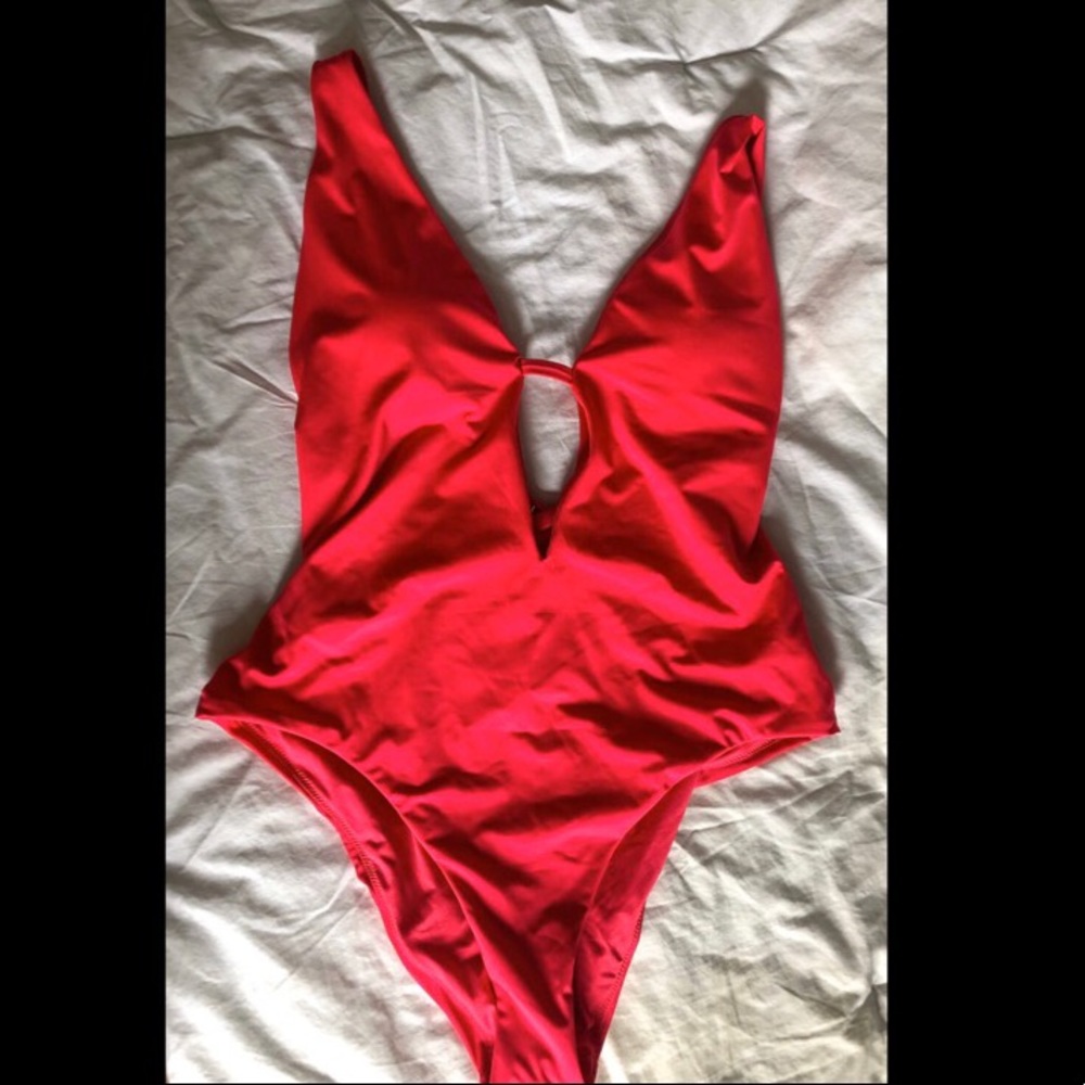 Red deep V one piece